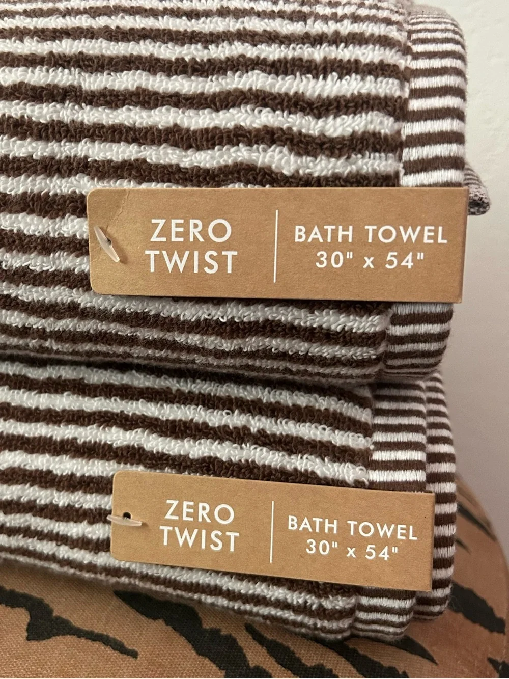 NEW Common Thread Eco-Melange Bamboo Zero Twist Brown MiniStriped Bath Towel Set